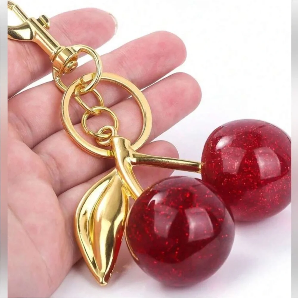 Gold and Red Cherry Keychain
